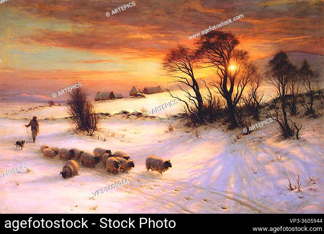 Farquharson Joseph - Herding Sheep in a Winter Landscape at Sunset - British School - 19th Century