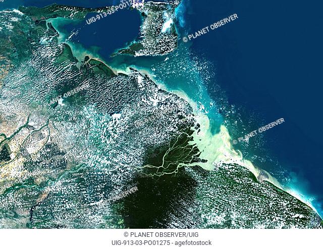 Orinoco Delta, Venezuela, True Colour Satellite Image. True colour satellite image of the Orinoco Delta in eastern Venezuela