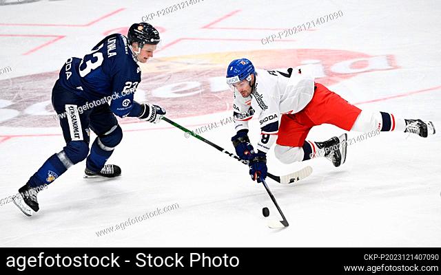 Otto Latvala of Finland, left, and Jakub Flek of Czech Republic in action during the Swiss Hockey Games, part of Euro Hockey Tour