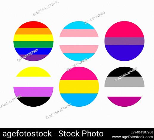Sexual orientation flags in circle shape. Vector illustration isolated on white background