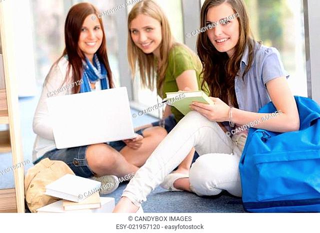 Group of teenage student study at high-school