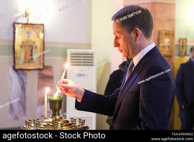 NORTH KOREA, PYONGYANG - NOVEMBER 16, 2023: Russia's Natural Resources and Ecology Minister Alexander Kozlov visits the Church of the Life-Giving Trinity in...