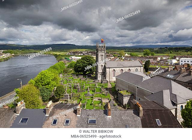 Ireland, County Limerick, Limerick City, elevated view of St. Munchin's Catholic Church