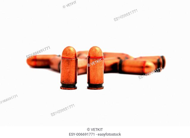 bullets close-up on a white background