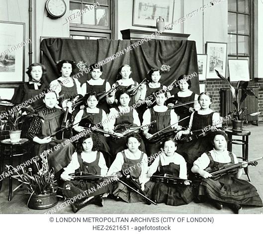 Violinists, Myrdle Street Girls School, Stepney, London, 1908. Artist: Unknown