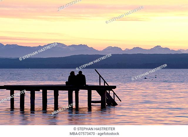 Evening mood on Lake Ammersee near Herrsching, Upper Bavaria, Bavaria, Germany