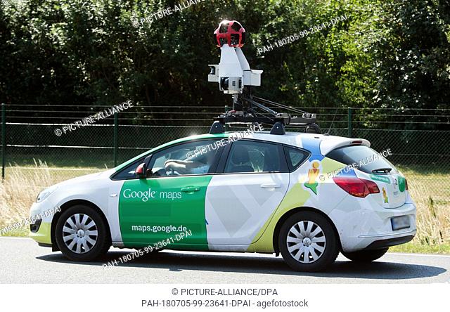 5 July 2018, Hanover, Germany: A vehicle of Google Maps with its 360 degree camera on its roof drives down the motorway A2