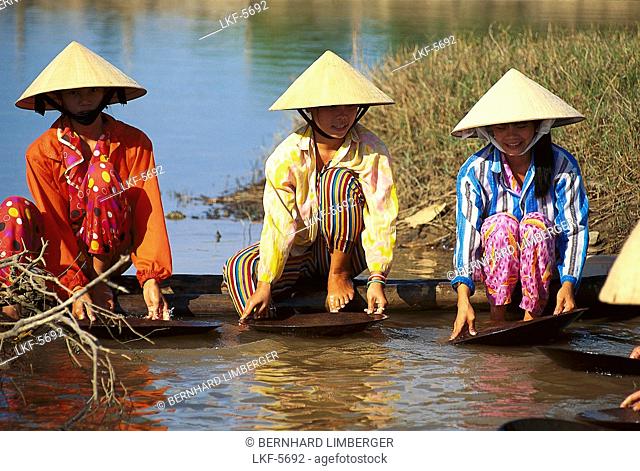 Gold seekers at a river, Nha Trang, Vietnam, Asia