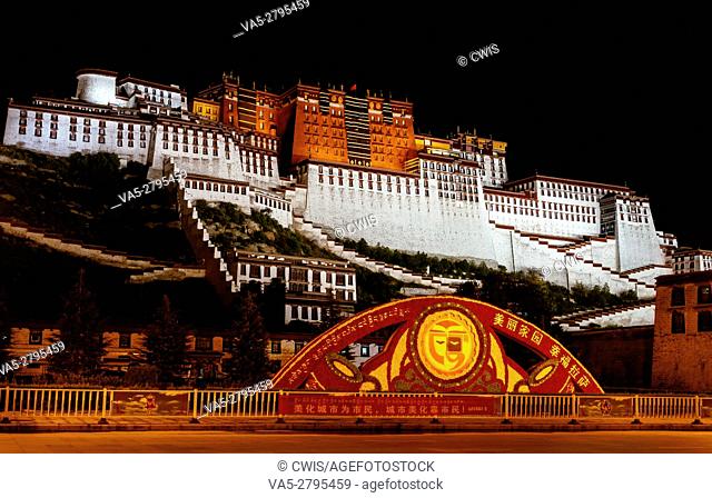 Lhasa, Tibet, China - The view of Potala Palace at night