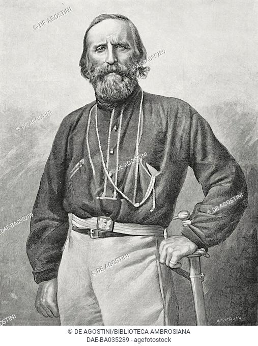 Portrait of Giuseppe Garibaldi (1807-1882), Italian general and patriot, engraving by Ernesto Mancastroppa (1857-1909), from L'Illustrazione Italiana