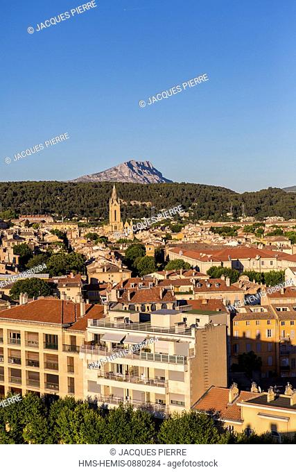 France, Bouches du Rhone, Aix en Provence, Saint Jean de Malte Church and Sainte Victoire mountain