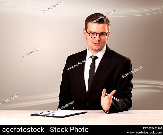 Televison presenter host in live show with blank background