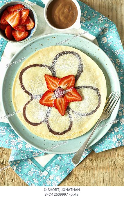 Chocolate swirl pancakes with strawberries