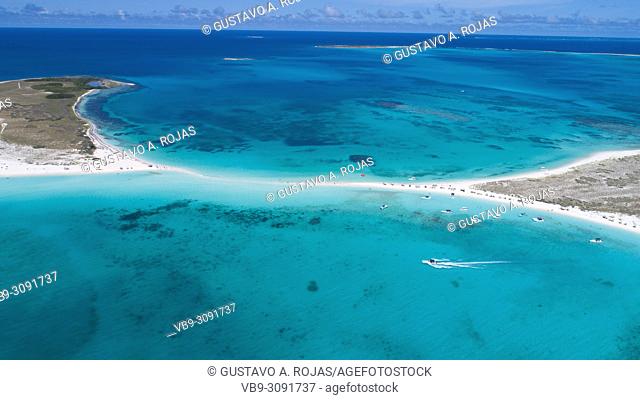 Aerial view Tropical beach of island Cayo de Agua, Los Roques, Venezuela