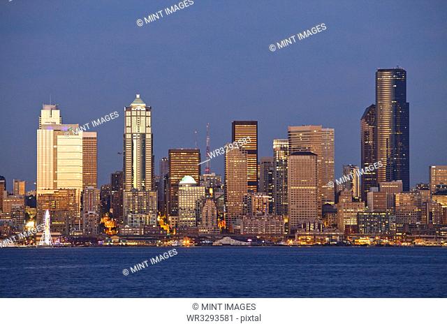 Seattle city skyline on waterfront, Washington, United States