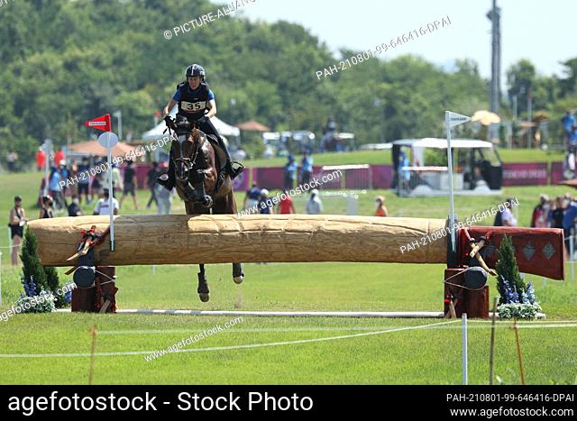 01 August 2021, Japan, Tokio: Equestrian/Eventing: Olympia, Preliminary, Cross Country, on the Sea Forest XC Course. Susanna Bordone from Italy on Imperial van...