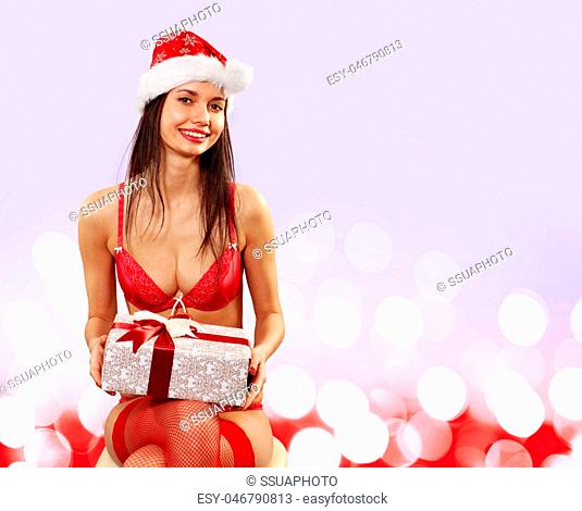 Beautiful Santa with gift box