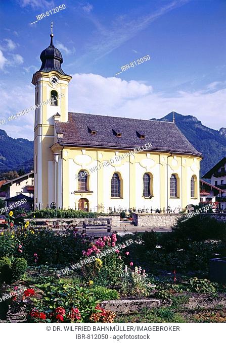 St. Remigius Parish Church built between 1737 and 1739 by A. Millauer, Schleching, Upper Bavaria, Germany