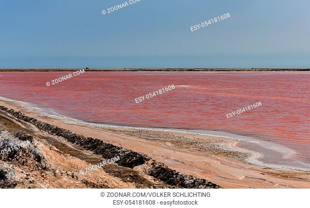 Rosa Wasser der Salzwerke in Walvis Bay, Namibia Pink water of the salt works in Walvis Bay, Namibia