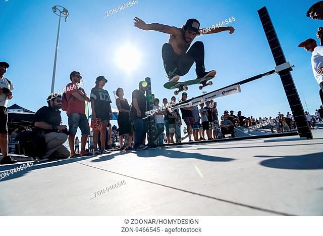 POVOA DE VARZIM, PORTUGAL - JULY 24, 2016: Duarte Pombo during the 2nd Stage of DC Skate Challenge by Moche