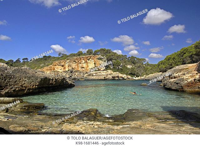 Cala S'Almonia cove, Santanyi, County Migjorn, Majorca, Balearic Islands, Spain