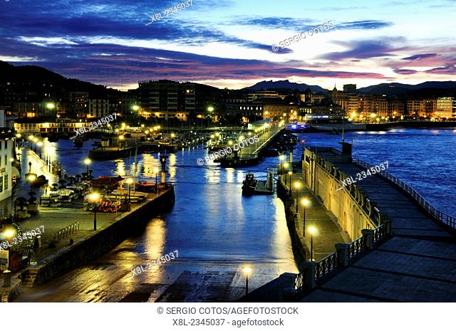 Night view of San Sebastian from Port, Guipuzcoa, Basque Country, Spain