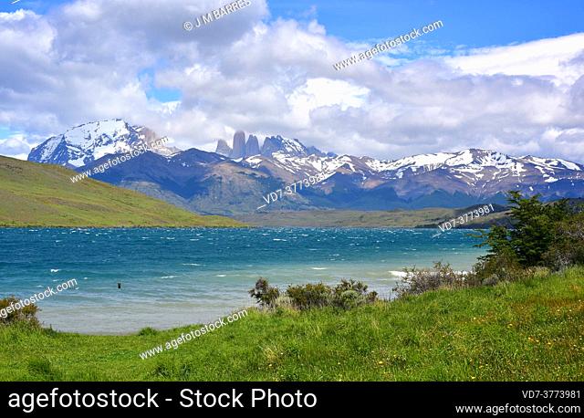 Torres del Paine National Park from Lago Azul. Provincia de Ultima Esperanza, Magallanes y Antartica Chilena