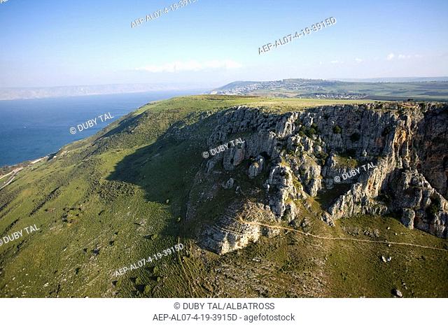 Aerial photograph of the Arbel cliff in the Galilee