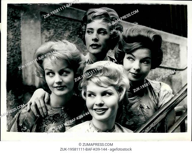Nov. 11, 1958 - The Mandarin Chop hair style: The International Fashion Fair will be held during next week at the Royal Albert Hall and among the many displays...
