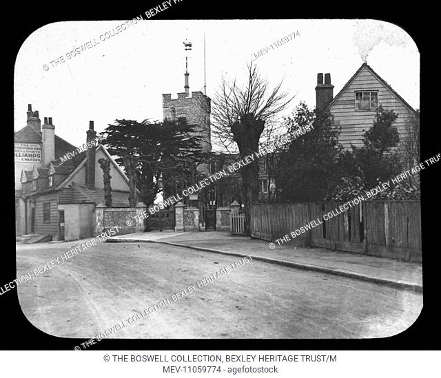 Barnett - View along road, houses and church. Part of Box 318 Boswell Collection - Dickens