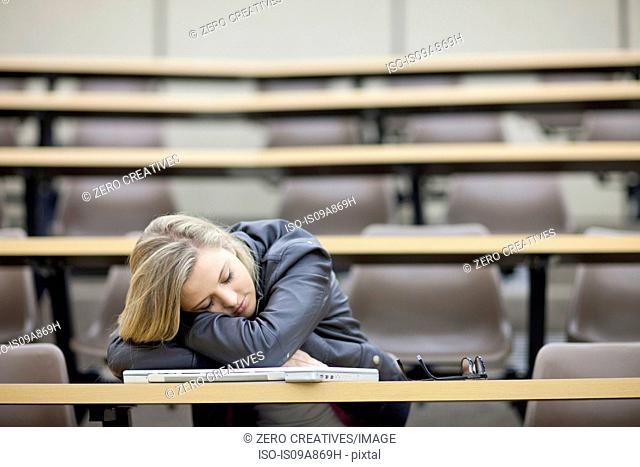 Female student asleep in lecture