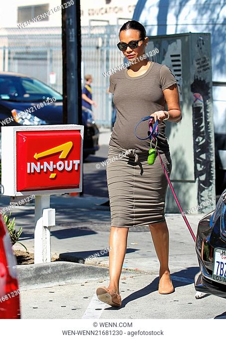 Zoe Saldana walks her dog Mugsy before visiting In-N-Out to grab some lunch Featuring: Zoe Saldana Where: Los Angeles, California