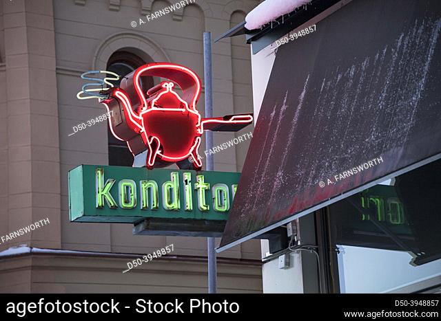 Sundsvall, Sweden A neon sign for a konditori or bakeshop. Konditori in Swedish is a generic terms for bakery