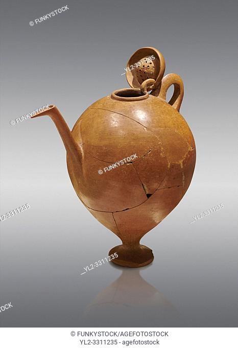 Terra cotta Hittite beaker shaped side spouted pitcher with lid - 1700 BC to 1500BC - Kültepe Kanesh - Museum of Anatolian Civilisations, Ankara, Turkey