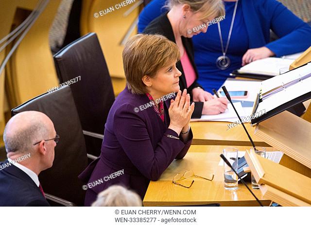 Politicians attend Scottish First Minister's Questions at Holyrood in Edinburgh. Featuring: Nicola Sturgeon Where: Edinburgh