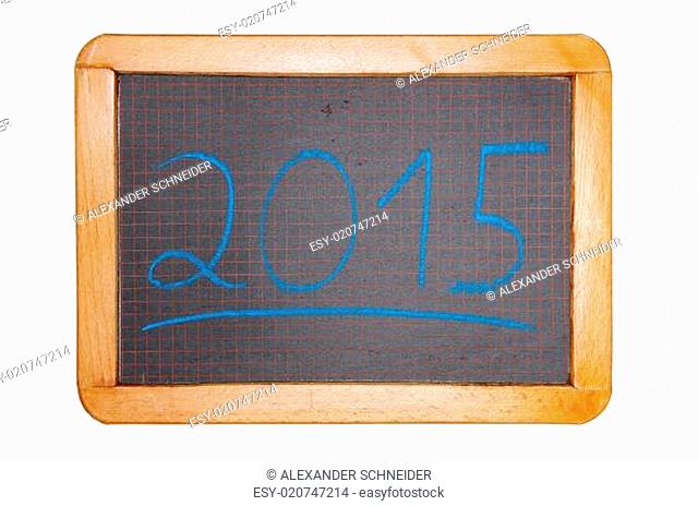 2015 blau und unterstrichen auf Tafel freigestellt