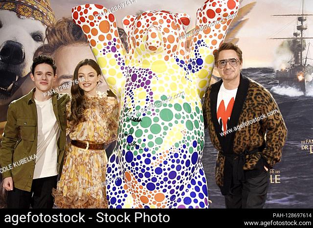 Harry Collet, Carmel Laniado and Robert Downey Jr. during the press conference for the movie 'The Fantastic Journey of Dr