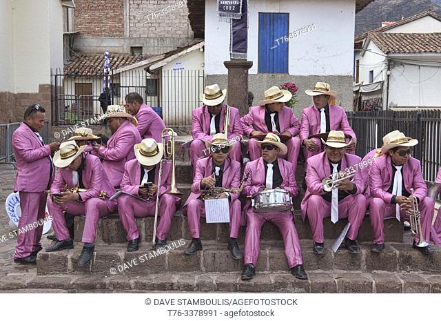 Colourful band at the Virgen del Carmen Festival, held in Pisac and Paucartambo, Peru