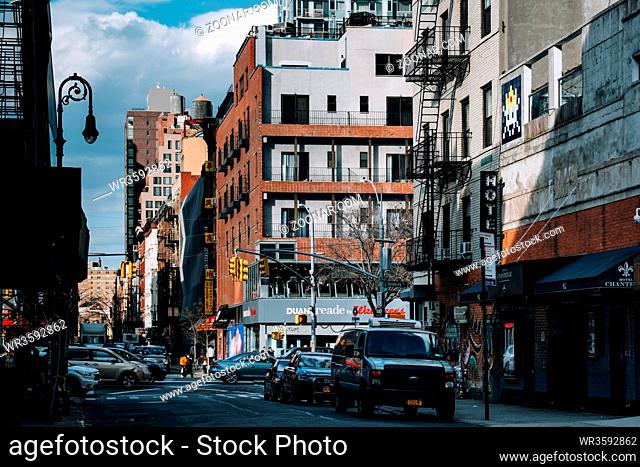 New York City - USA - Mar 19 2019: Ludlow Street view of Chinatown in Lower Manhattan