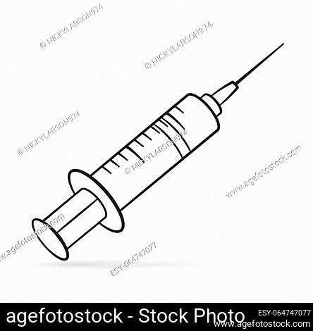 Illustration of syringe black and white drawing