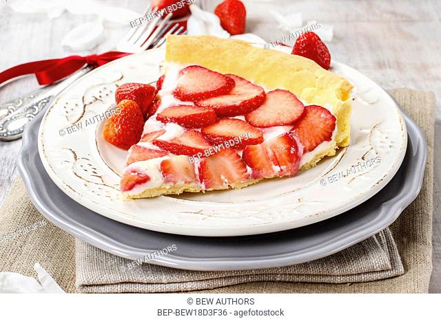 Piece of strawberry tart. Festive and party dessert