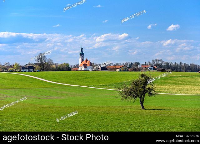 Germany, Bavaria, Upper Bavaria, district Ebersberg, Baiern, district Antholing, town view with Jakobskirche