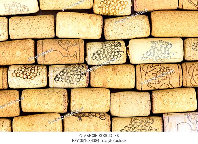Background made of wine corks laying in a row