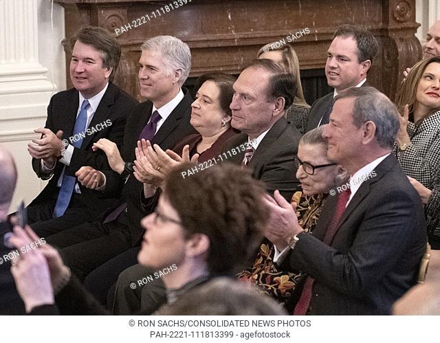 Members of the United States Supreme Court, from left to right, Associate Justice of the Supreme Court Brett Kavanaugh, Associate Justice of the Supreme Court...