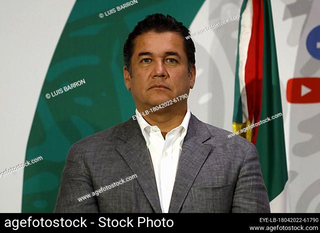 MEXICO CITY, MEXICO - APR 18, 2022: The coordinator of the Green Party, Carlos Puente during a news conference at the Mexican Chamber of Deputies in Mexico City
