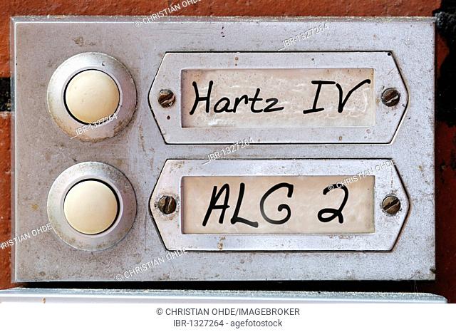 Bell sign labelled Hartz IV and ALG 2