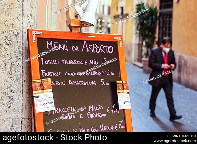 Restaurant open only for the take-away on the first day with the restrictions of the red zone for the fight against the Covid-19 pandemic , Rome