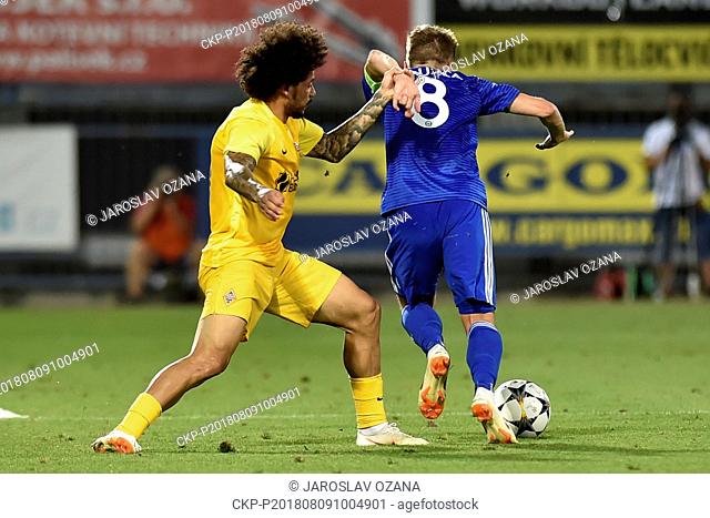 L-R Isael da Silva Barbosa (Kairat) and David Houska (Sigma) in action during a match of 3rd qualifying round of UEFA Europa League between SK Sigma Olomouc and...