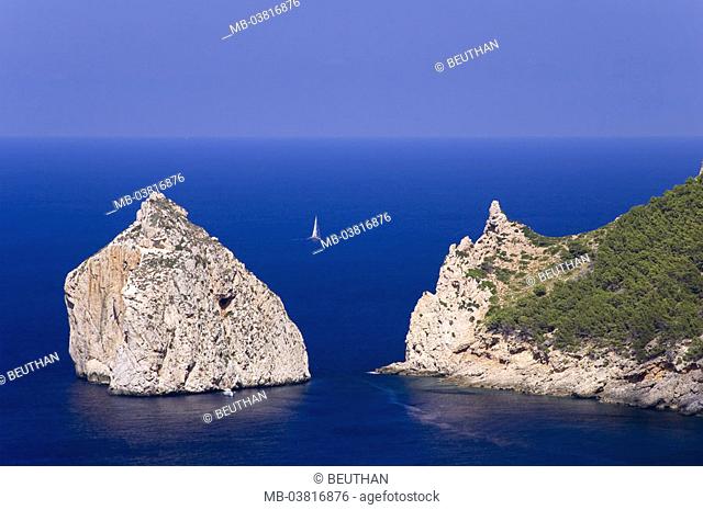 Spain, Majorca, Cap forms Formentor,  Rock coast, overview,   Mediterranean, Mediterranean island, , north, coast, mountains, mountains, steep coast
