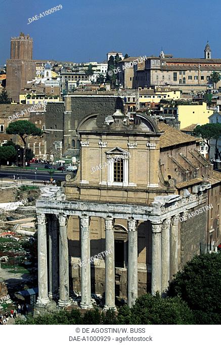 View of the Roman Forum with the Temple of Antoninus and Faustina, 2nd century, adapted to the Church of San Lorenzo in Miranda